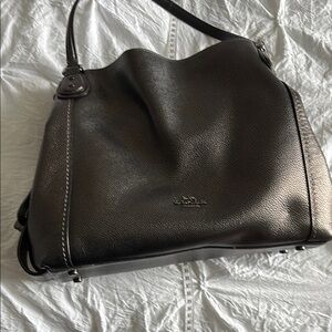 Coach Black Gunmetal/LPewter Leather Shoulder Bag